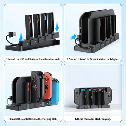 Dual Charging Magnetic for 4 Joy Con Charger for Nintendo Switch 2 & OLED, Fast Charging Dock for Switch 1/2 Accessories
