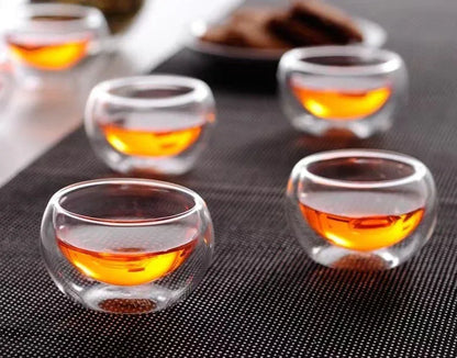 4/6pcs 50ml  Shot Glass Teacups Double Wall glasses Tea Cups Exquisite Kung Fu Drinkware Home Decor Espresso Vaso Heat Resistant