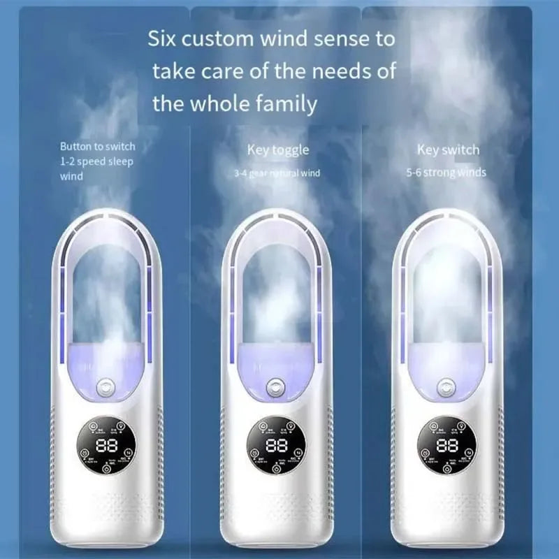 Bladeless Fan Air Cooler Portable Led Display Desktop Fanless Bladeless Cooler Cooling Six Gear Adjustable Fan Office Bedroom