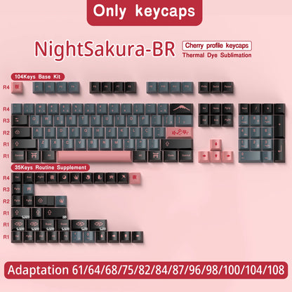 GMK Night Sakura Keycap 139/156 Keys DYE SUB Cherry Profile PBT Japanese/Korean/Russian/Abnt2/DE/ES/FR For Mechanical Keyboard