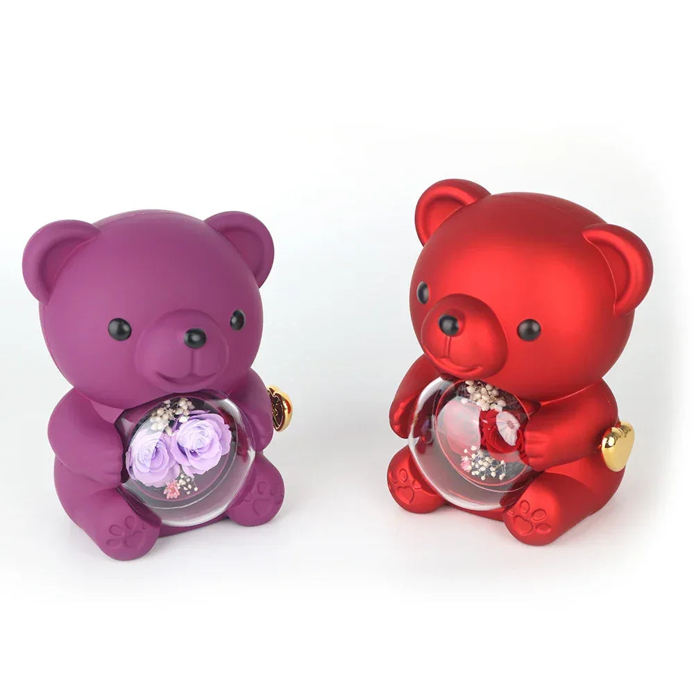 Cute Teddy Bear Design Jewelry Box for Girlfriend, Wife, Mother's Day, Birthday, Valentine's Day Surprise Heart Necklace