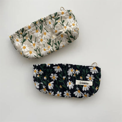 Cosmetic Bag Women Floral Makeup Case Organizer Korean Embroidery Cosmetic Pouch Travel Toiletry Bag Corduroy Canvas Beauty Case