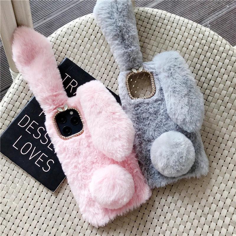 Soft Plush Phone Case For Xiaom Poco C85 C75 C71 C65 C61 C55 C51 C50 C40 C31 C3 Warm Winter Furry Rabbit Bunny Fur Cover