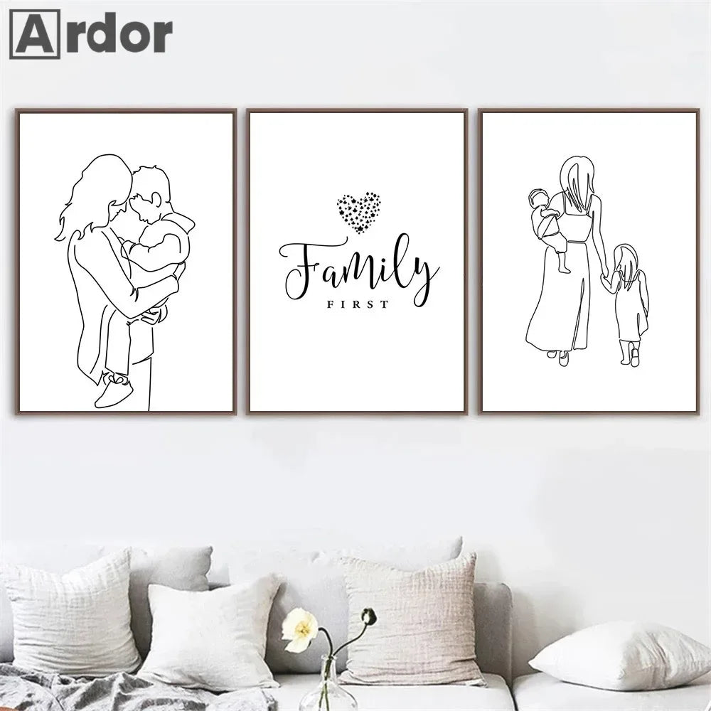 Love Hands Abstract Line Canvas Painting Family Portrait Print Mom Dad Daughter Son Art Poster Nordic Wall Pictures Home Decor