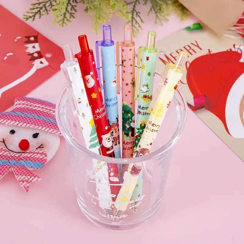 50Pcs/Lot Cute Christmas Press Gel Pens Cartoon Santa Claus Kawaii Christmas Gift Black Ink Pen Student School Office Supplies