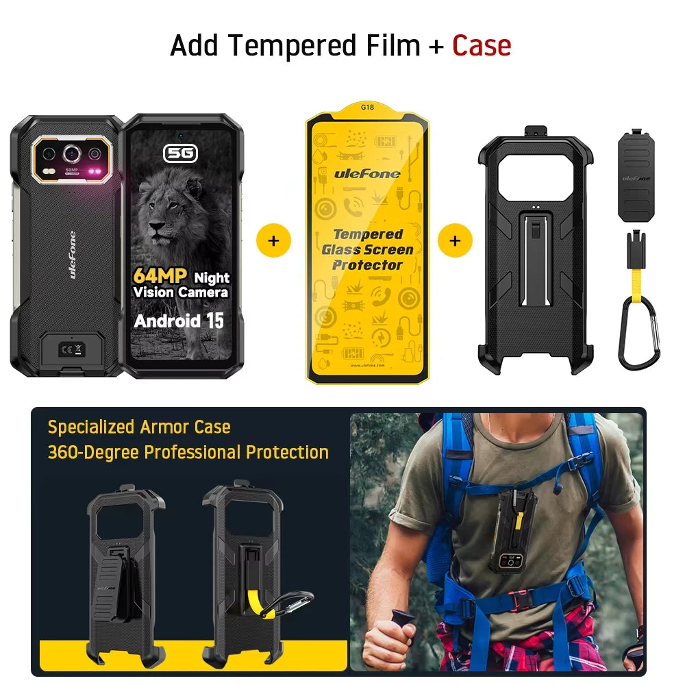 Ulefone Armor 27 Pro 5G Rugged Phone 10600mAh Smartphone 50MP Camera 64MP Night Android 15 Up to 24GB+256GB NFC Waterproof Phone