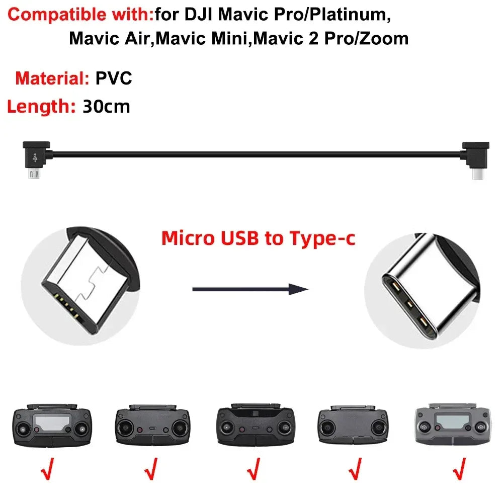Data Cable OTG Remote Controller to Phone Tablet Connector USB TypeC IOS Extend for DJI MINI 4K/2/3 Pro/SE/Pro/Air/Mavic 2/3