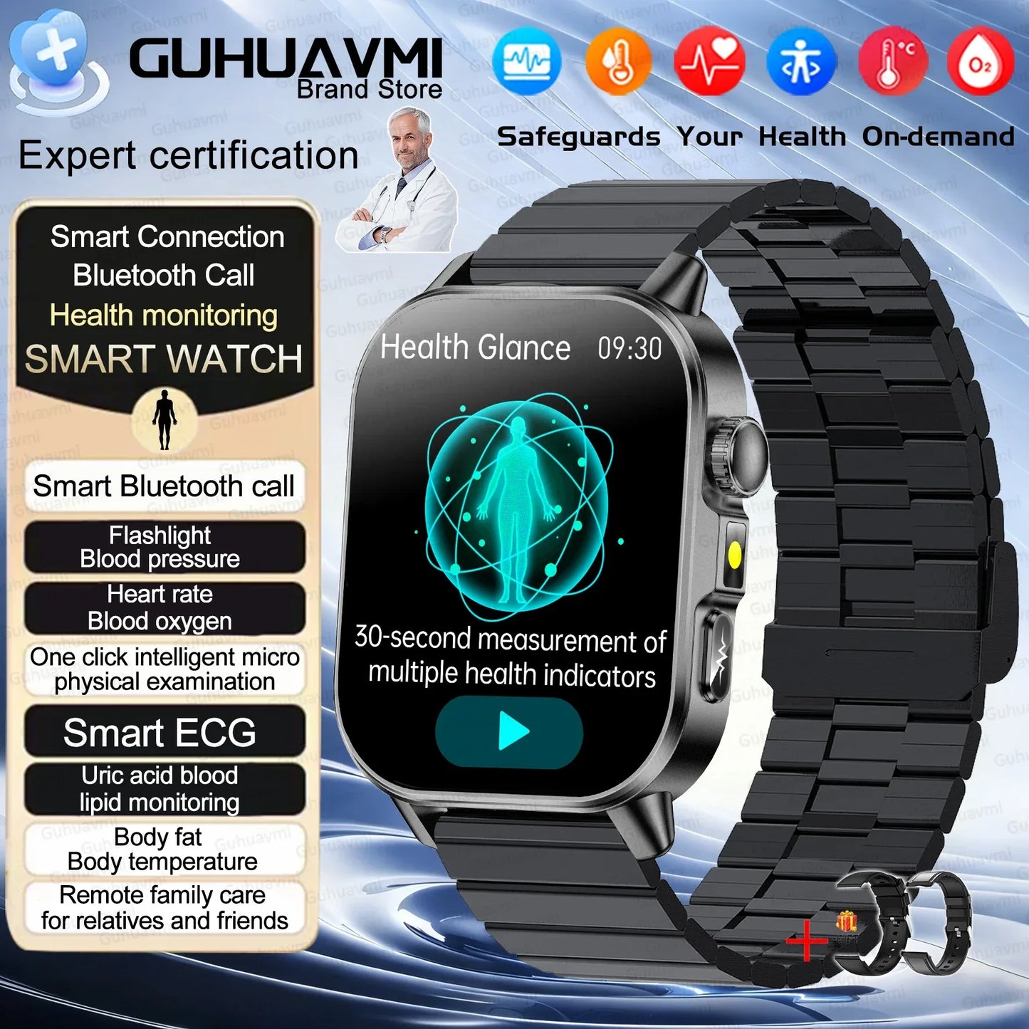 2026 New Health Smart Watch Precise Measurement ECG+PPG Blood Pressure Uric Acid Body Fat Analysis call SmartWatch For Men Women