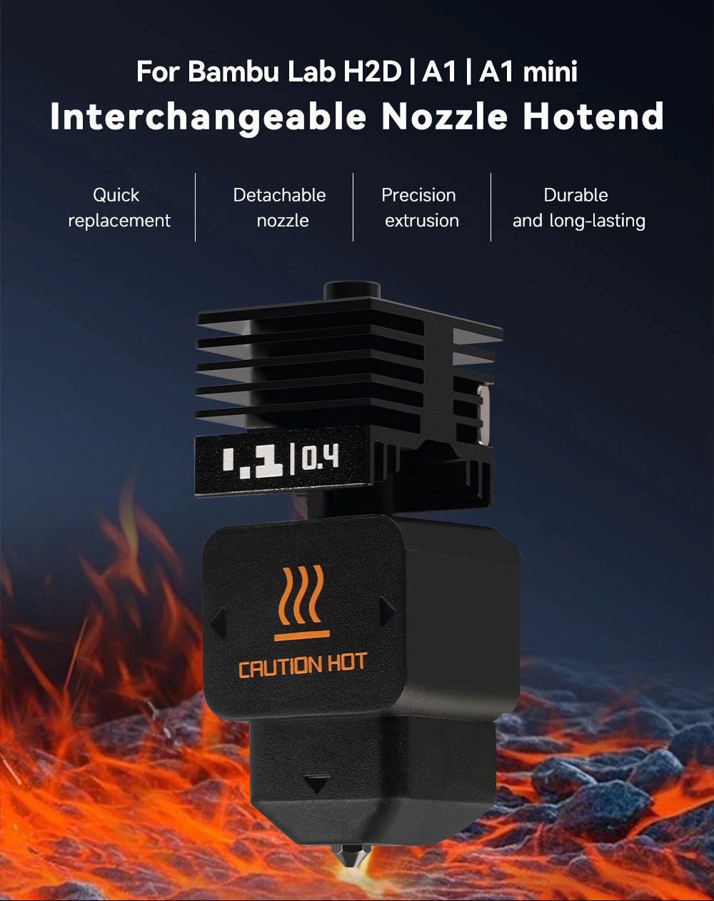 New High Quality H2D H2S H2C Hotend Kit with 0.2/0.4/0.6/0.8mm Hardened steel Nozzle Replace Hotend Kit For Bambu H2D A1/A1mini