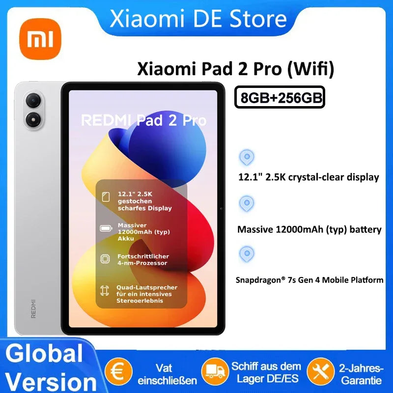Global Version Xiaomi Redmi Pad 2 Pro Wifi 8 + 256GB 12.1 Inch 2.5K Crystal-clear Certified Eye-care Display Quad Speakers Massive 12000mAh (type) Battery Tablet PC