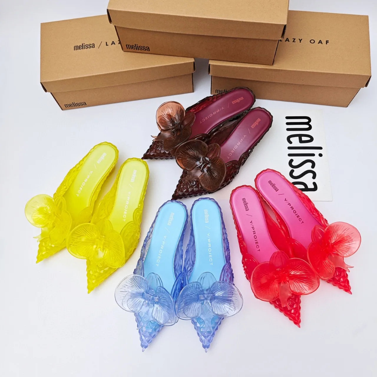 Design Big Butterfly Knot Melissa Women Flat Mules Sandals High Quality Cozy Patent Leather Pointed Toe Back Strap Shoes