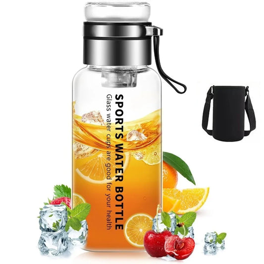 1000ml/750ml Glass Water Bottle with Filter and Sleeve Leak Proof Tea Cup BPA Free Reusable Outdoor Portable Water Bottle by PDG ibma