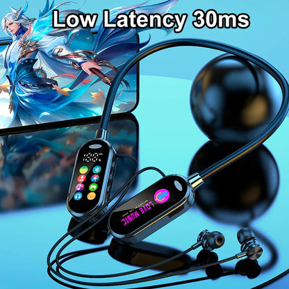 Color Screen Bluetooth 5.4 Earphones Neckband Headphones Wireless Headsets Noise Reduction Earbuds for Live Earphone Monitor