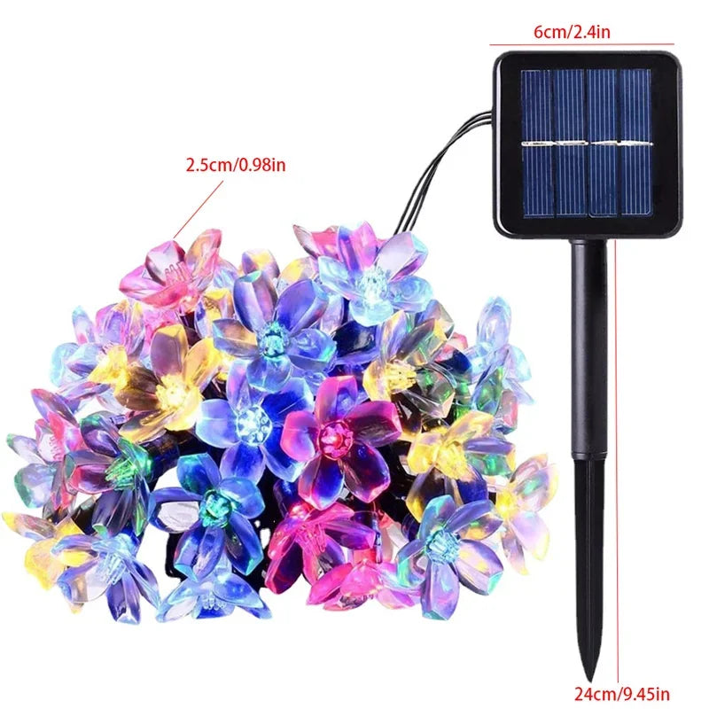 Solar Fairy String Light Sakura Garlands 5/7/12/22M Peach Flower CherryLED Lamp For Wedding Party Garden Christmas Outdoor Decor