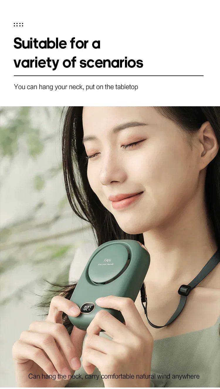 New Portable Hanging Neck Fan, Mini Cooling Waist Fans, Rechargeable Bladeless Fans 2000mAh Outdoor Personal Ventilador