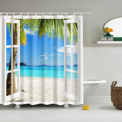 Customized Blue sky Beach Shower Curtain Modern scenery print Bathroom 3D Blackout curtain Large 180x200cm for bathroom cortina