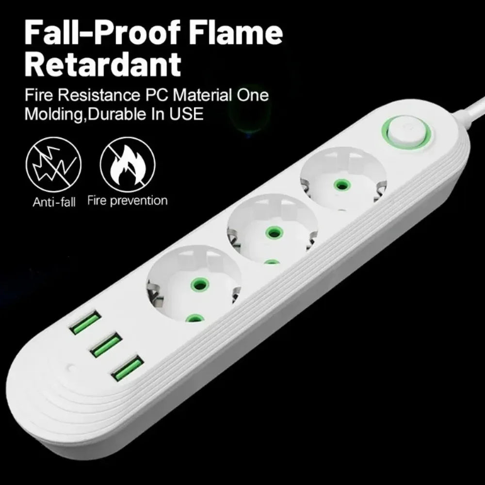 2500W EU Plug Power Socket 2m Extension Cable 3 USB Jack 3/4/5 Holes Power Strip Socket Network Filter With USB Ports Charging