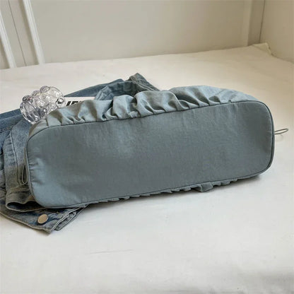 Nylon Cloth Bag Women Tote Bag Large Capacity Summer 2025 New Fashionable women's pleated Outdoor Travel bag Shoulder Bag
