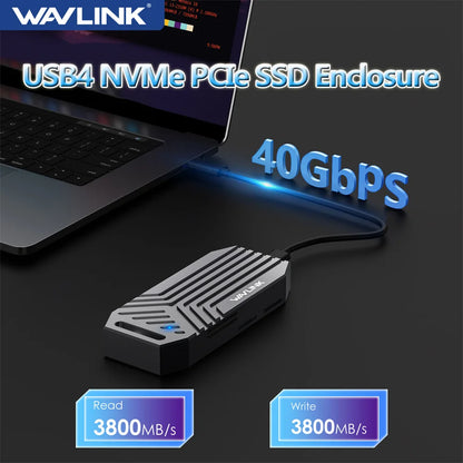 WAVLINK 40Gbps M.2 PCIe NVMe SSD Enclosure USB4 External Hard Drive Enclosure For B+M/M-Key Thunderbolt 4/3/USB4/USB3.2 SSD Case