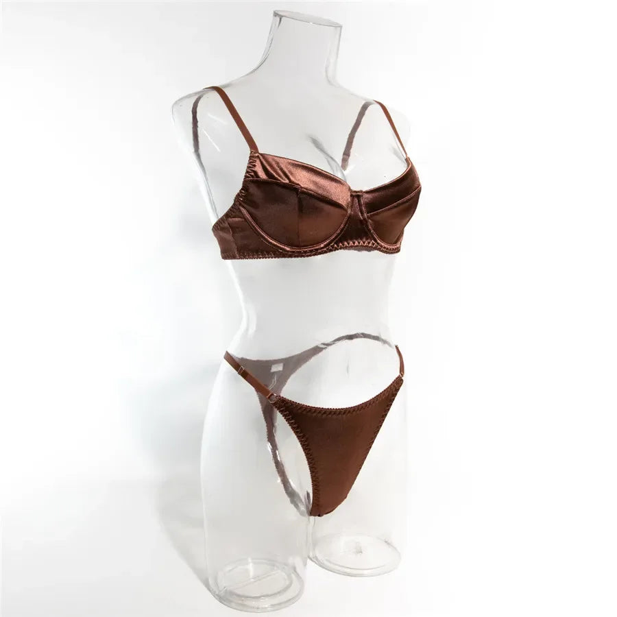 Sexy Bra Brief Sets Seamless Solid Brown Romantic Lingerie Women Vintage Thin Underwear Comfortable New Arrival Exotic Sets