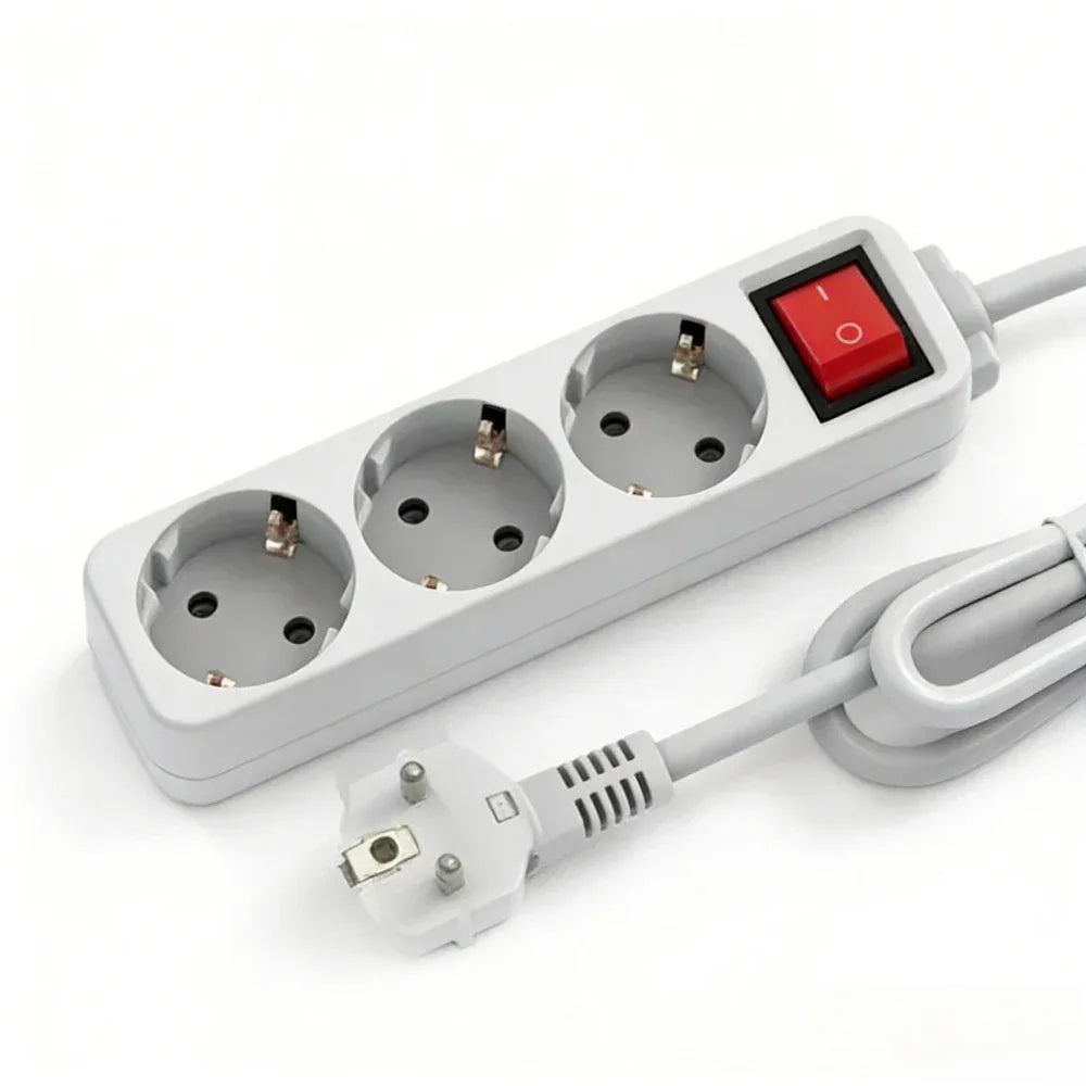 Melery Power Strip Surge Protector 3/4/5/6 AC EU Electrical Plug Outlet Socket Lead Extension Adapter Extenstion Cord Cable 1.5m