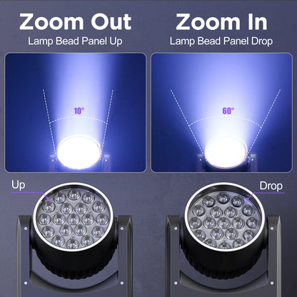 U'King 2Pcs 220W Beam Wash Zoom Moving Head Lights With Light Strip19X15W RGBW LED Stage Light DMX512 DJ Light For KTV Bar Party