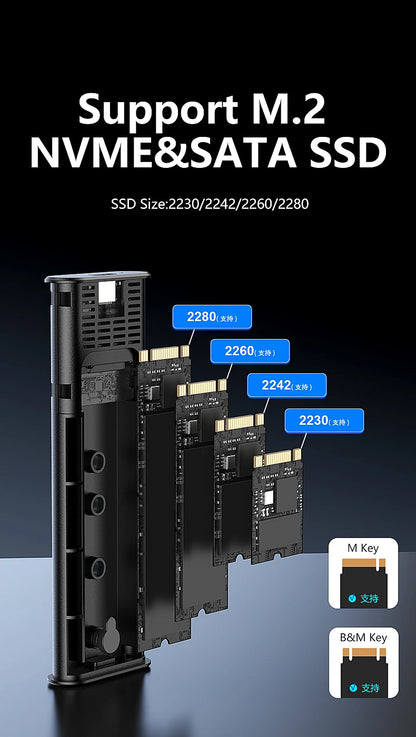 Blueendless M.2 NVME SATA Casing Dual Protocol NVME/NGFF SATA SSD Case 10Gbps Type C SATA NVME M.2 2230 2242 2260 2280 SSD Enclo