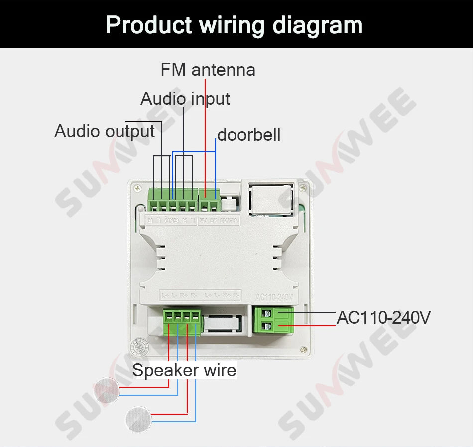 Home Audio System 86 Type Bluetooths Wall Amplifier Hotel AUX TF Sound Background Music Control Panel Optional Ceiling Speakers