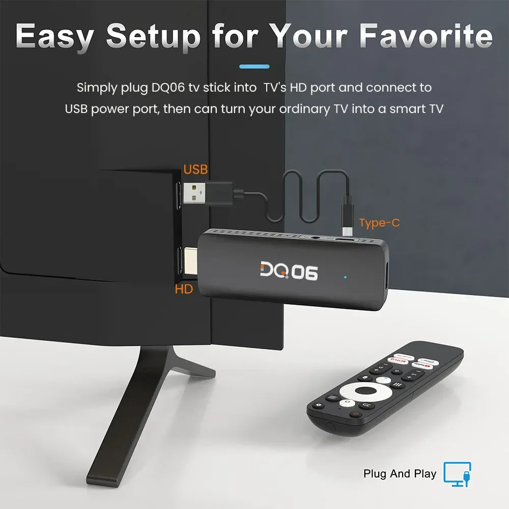 DQ06 ATV Mini TV Stick Android12 Allwinner H618 Quad Core Cortex A53 Support 8K Video 4K Wifi6 BT Remote TVBox Media player