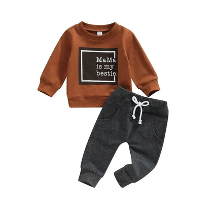 0-3Y Baby Boys Autumn Winter Clothes Set Kids Long Sleeve Letter Print Pullover Tops Sweatshirt Pants Toddler Casual Outfits