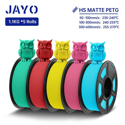 JAYO PETG 3D Filament 1.75MM High Speed PETG 3D Printer Filament 5Rolls High Flow Speedy Matte Effect 3D Printing Mateials