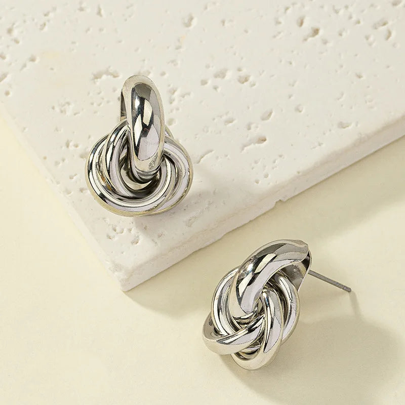 Geometric Gold Plated Stud Earrings For Women Elegant Thick Knot Trendy Hypoallergenic Earring Fashion Jewelry Gift