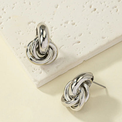 Geometric Gold Plated Stud Earrings For Women Elegant Thick Knot Trendy Hypoallergenic Earring Fashion Jewelry Gift