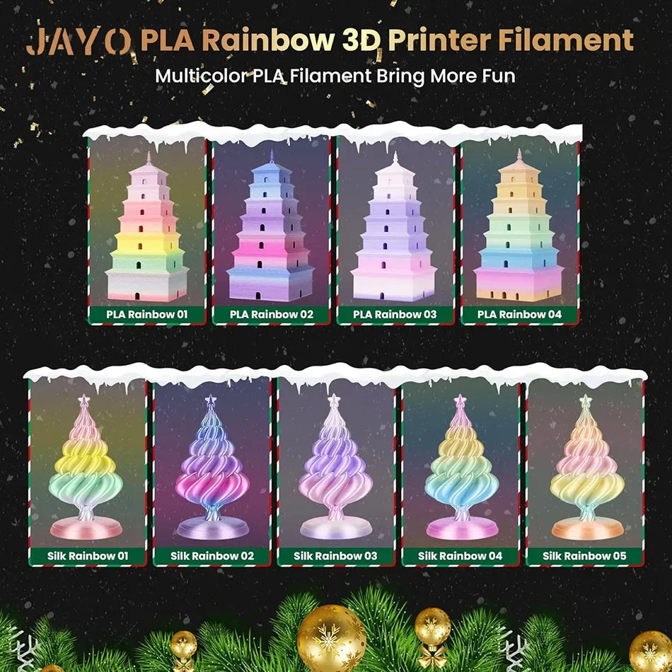 JAYO 10Rolls SILK PLA+ 3D Filament 1.75mm SILK PLA Rainbow  Filament for FDM 3D Printer SILK Dual & Triple 3D Printing Materials