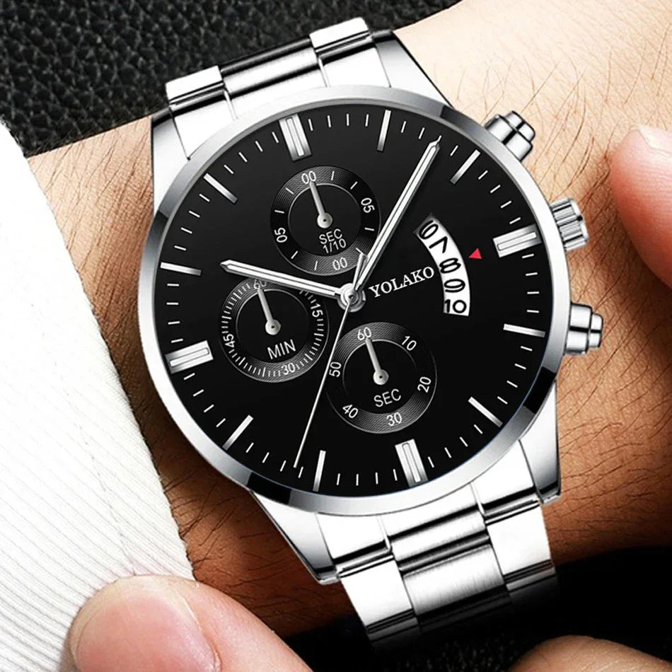 Luxury Men Stainless Steel Watch Calendar Quartz Wristwatch Business Watches Man Clock Relogio Masculino