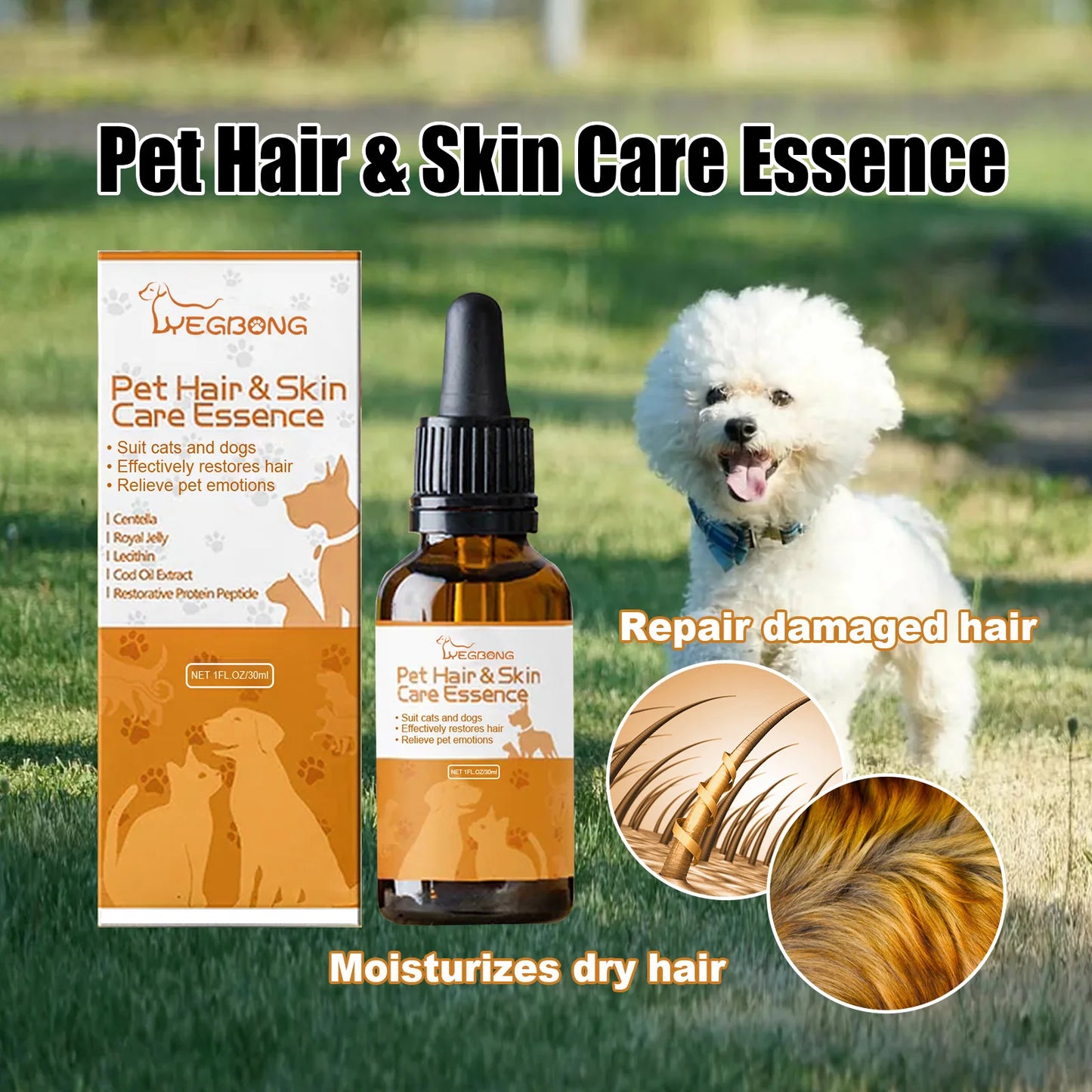 Pet Skin Care Essence Relieve Itching Repair Skin Wound Clean Moisturizing Anti Parasite Deodorant Dogs Cats Hair Nourish Liquid