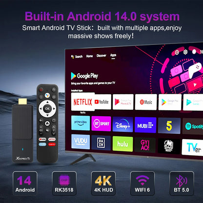 Smart TV Stick Android14.0 X88 PRO RK3518 4K Wifi6 Quad Core Voice Remote Media Player Mini Android TV Stick 2GB 16GB