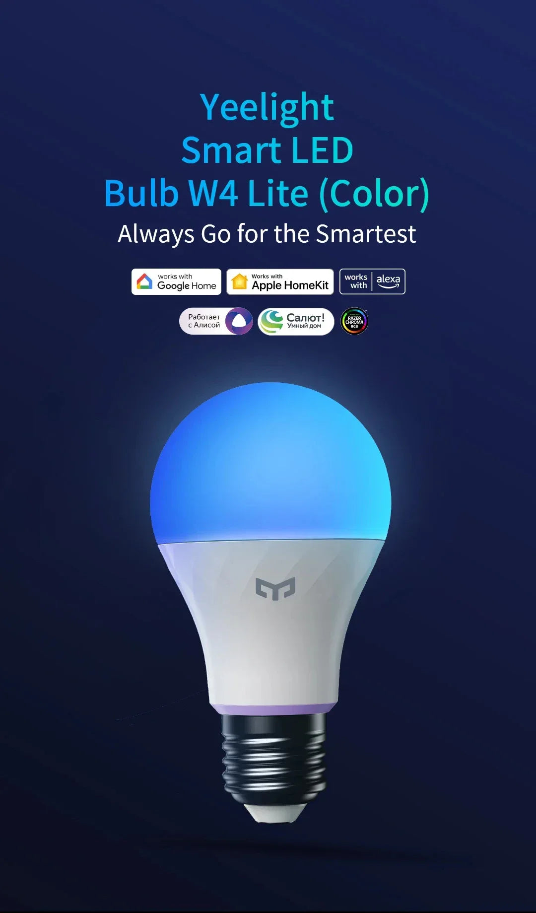 Yeelight Smart LED Bulb W4 Lite E27 BLE+WIFI 800lm 8W 2700-6500K Remote control Smart home Works on Homekit, Google, Alexa