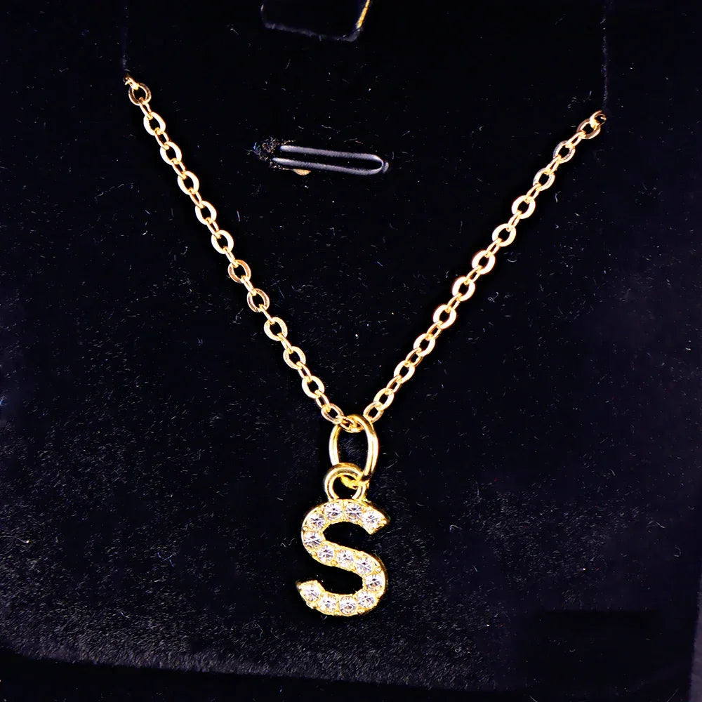 Kpop Shining A-Z Letter Pendant Charm Necklace 26 Initial Alphabet Name Golden Clavicle Chain Party Valentine's Day Jewelry Gift
