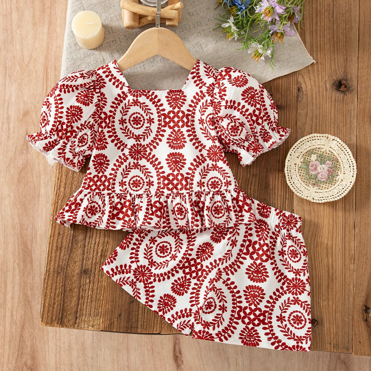 2pc/Set Baby Girl Set Summer Floral Short-Sleeve Top And Shorts Baby Girl Clothes Cute Beach Baby Outfit Set