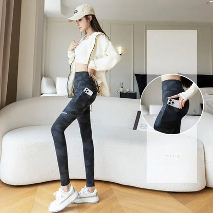 Women Camo Shark Pants High Waist Pocket Leggings Big Size Stretchy Casual Pants Fashion Skinny Yoga Fitness Pants
