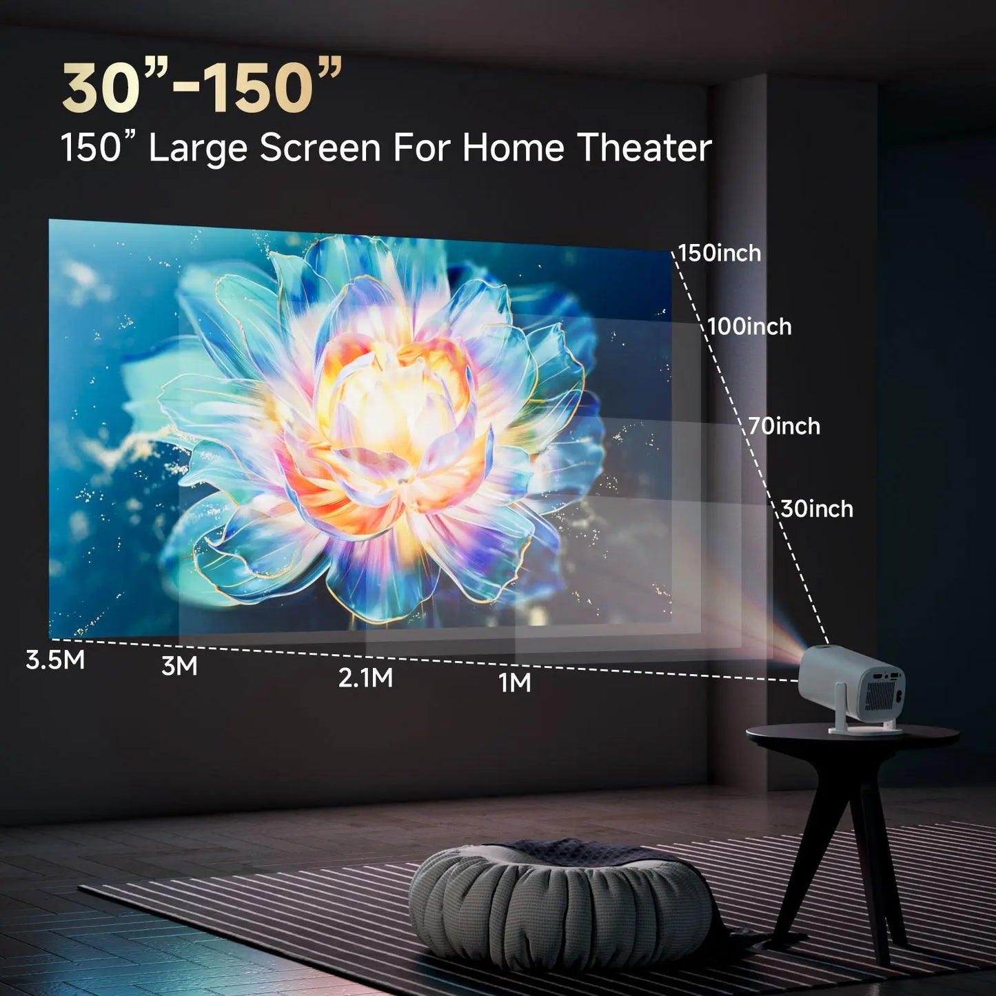 HONGTOP Smart Projector 4K Android 14 WiFi6 Supports 1080p*720p Screen Mirroring Smart Home Theater Outdoor Portable Projector