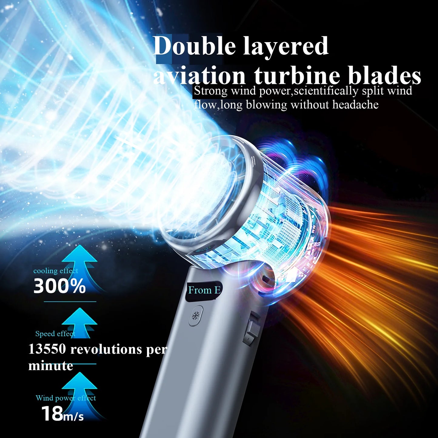 5200mAh Large Capacity Handheld Fan High Speed Refrigeration Handheld Fan 100 Speed  USB Charging Portable Fan