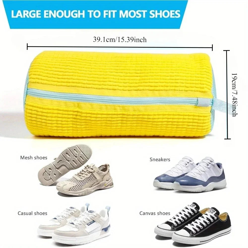 Fluffy Fiber 360 ° Surround Cleaning Shoe Washing Bag - Reusable Durable Machine-Washable Laundry Bag with Zipper Closure (1Pc)