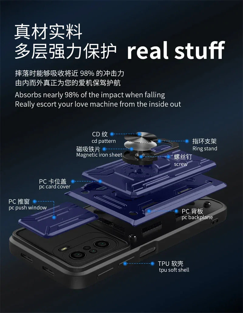 For xiaomi poco f3 case slide card camera armor phone case for pocophone little poco f3 f 3 pocof3 f3poco car holder back cover