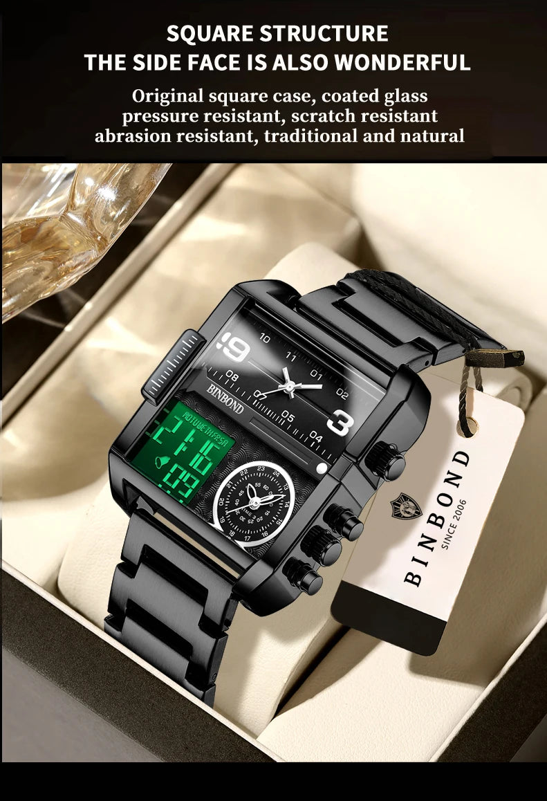 BINBOND Luxury quartz watches for men luminous waterproof multi-functional men's watch sport fashion casual reloj wristwatch TOP