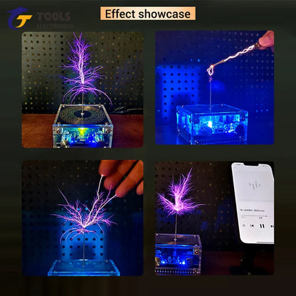 Mini Tesla Coil with Bluetooth Music Sync Adjustable Arc Length Touchable Safe Low-Voltage Design RGB Light Show