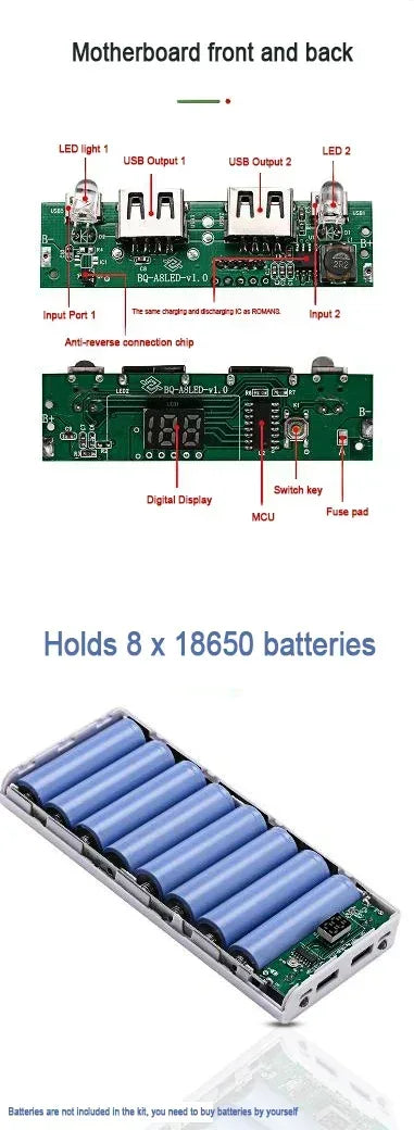 Dual USB Power Bank Battery Box Case 8*18650 LED DIY Shell Case Charging Storage Battery Holder Mobile Phone Charger For Xiaomi