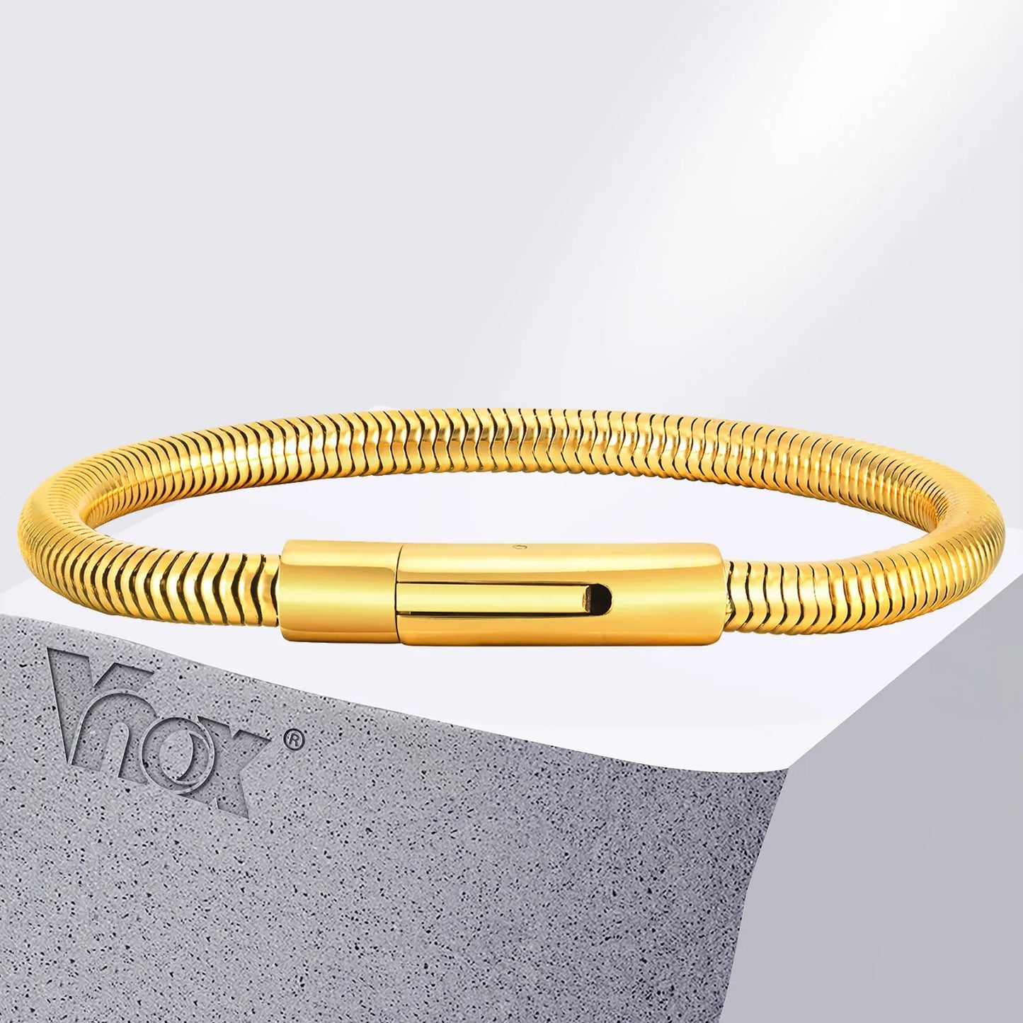 Vnox 5mm Round Snake Chain Bracelets for Men Women Black Silver Color Waterproof Cocoon Links Wristband Simple Cool Jewelry