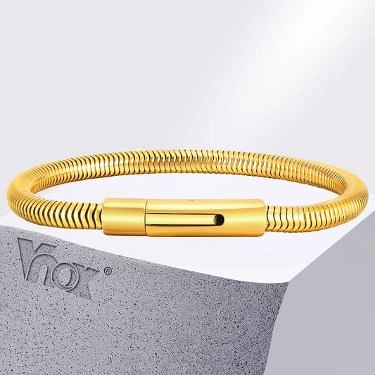 Vnox 5mm Round Snake Chain Bracelets for Men Women Black Silver Color Waterproof Cocoon Links Wristband Simple Cool Jewelry